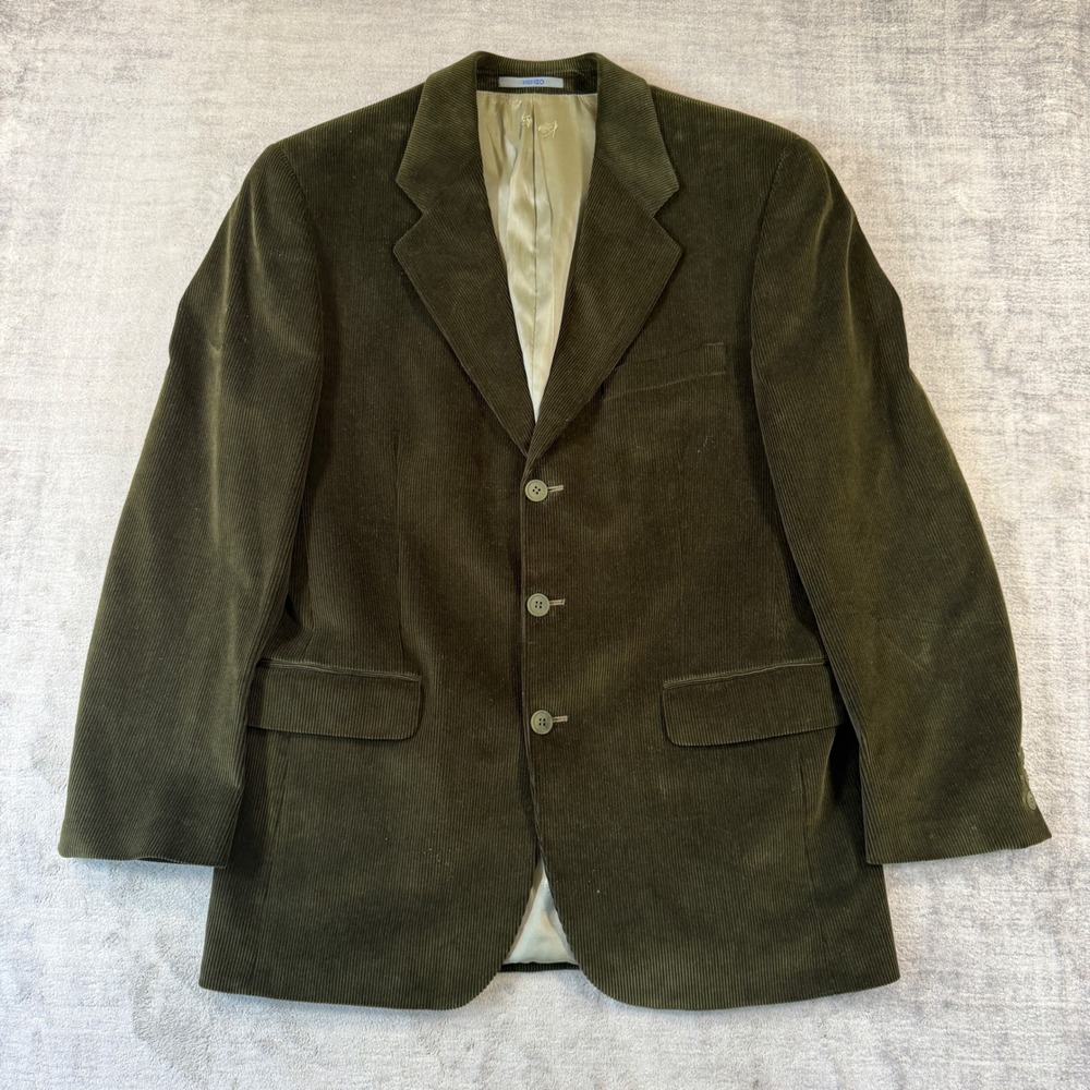 Kenzo Corduroy Suit Mens 50 Olive Green Vintage 3 Button Blazer Professor Preppy